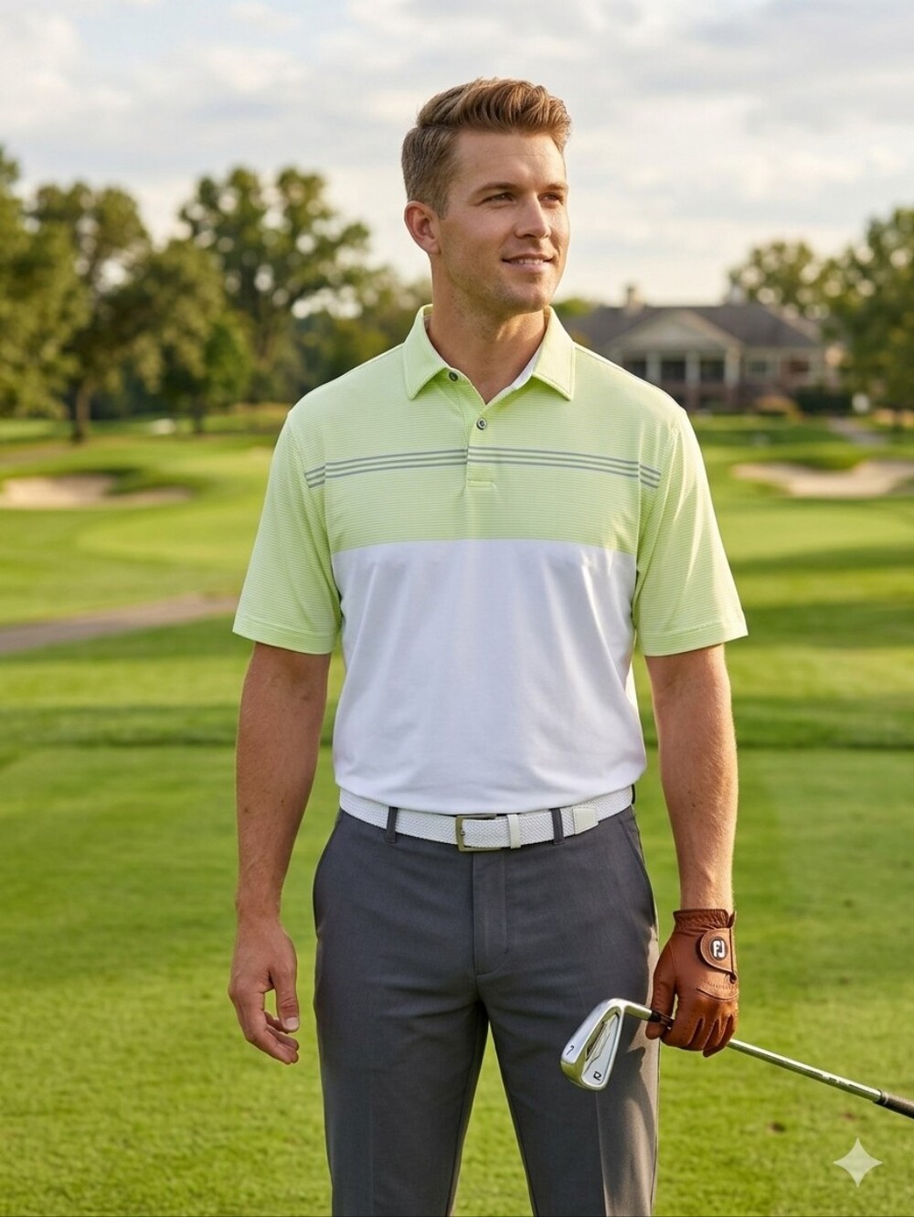 FJ ProDry Golf Polo Men's 2XL Lime Green White Stripe Colorblock Shirt